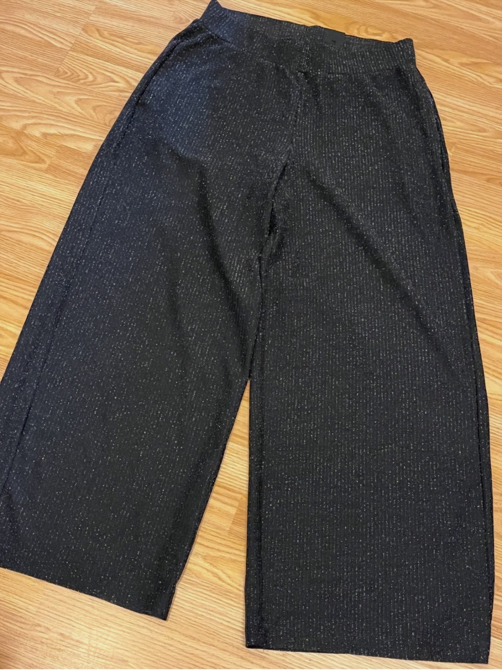 NWT REITMANS Rock ‘N Shine Black Wide Leg Stretch Metallic Pants size Large peti - Picture 2 of 9